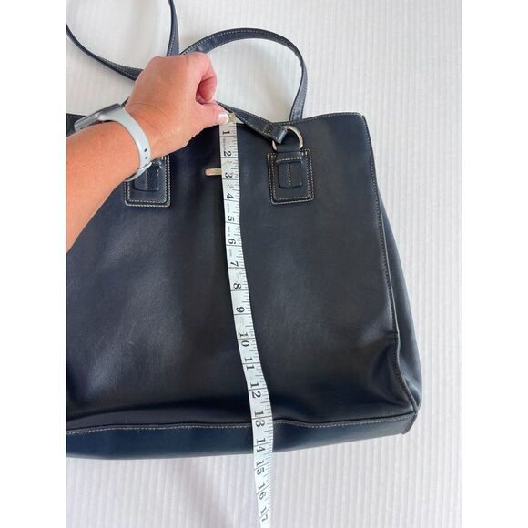 Liz Claiborne Womens Black Leather Double Handle Pocket Handbag Shoulder Bag - Picture 6 of 10